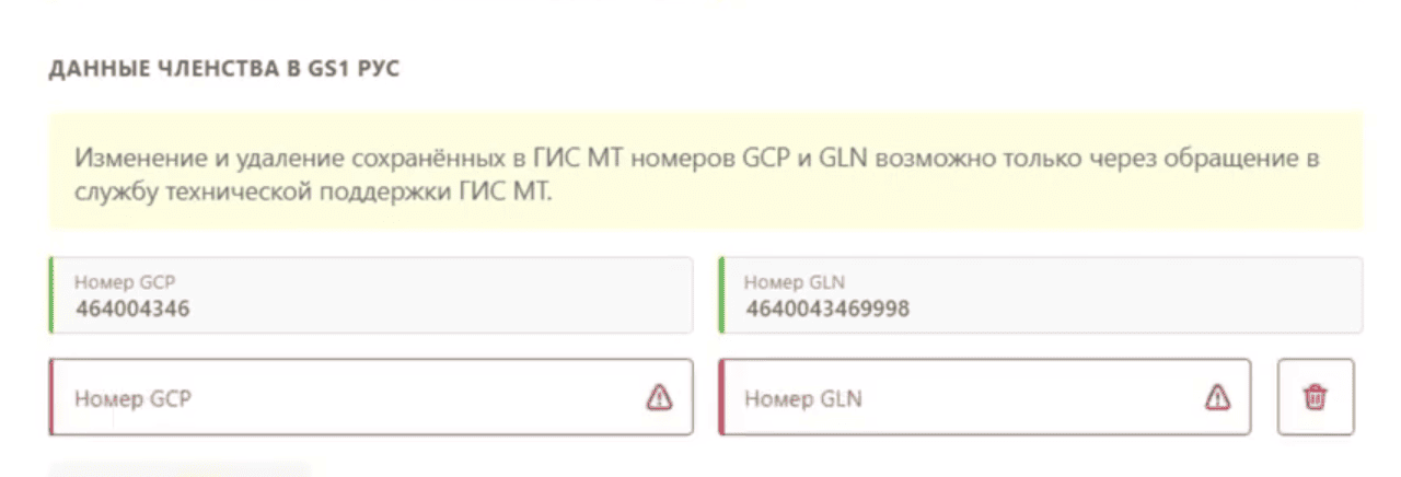 Данные членства в GS1 РУС