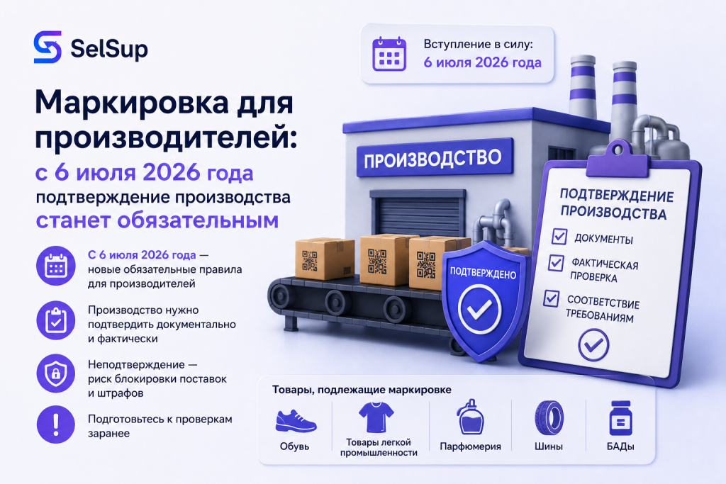 Маркировка для производителей: с 6 июля 2026 года подтверждение производства станет обязательным