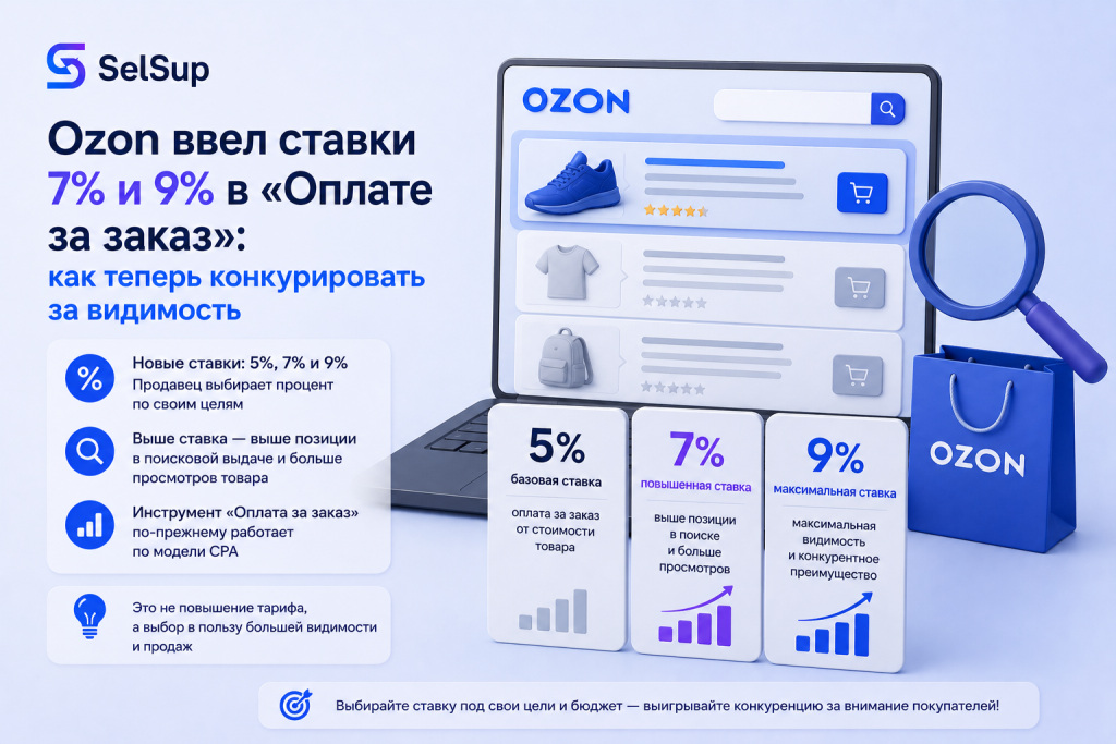 Ozon ввел ставки 7% и 9% в «Оплате за заказ»: как теперь конкурировать за видимость