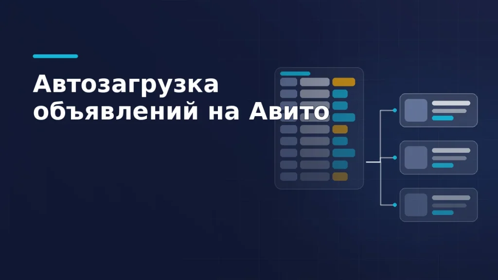 Один файл каталога слева разветвляется в три опубликованных объявления справа