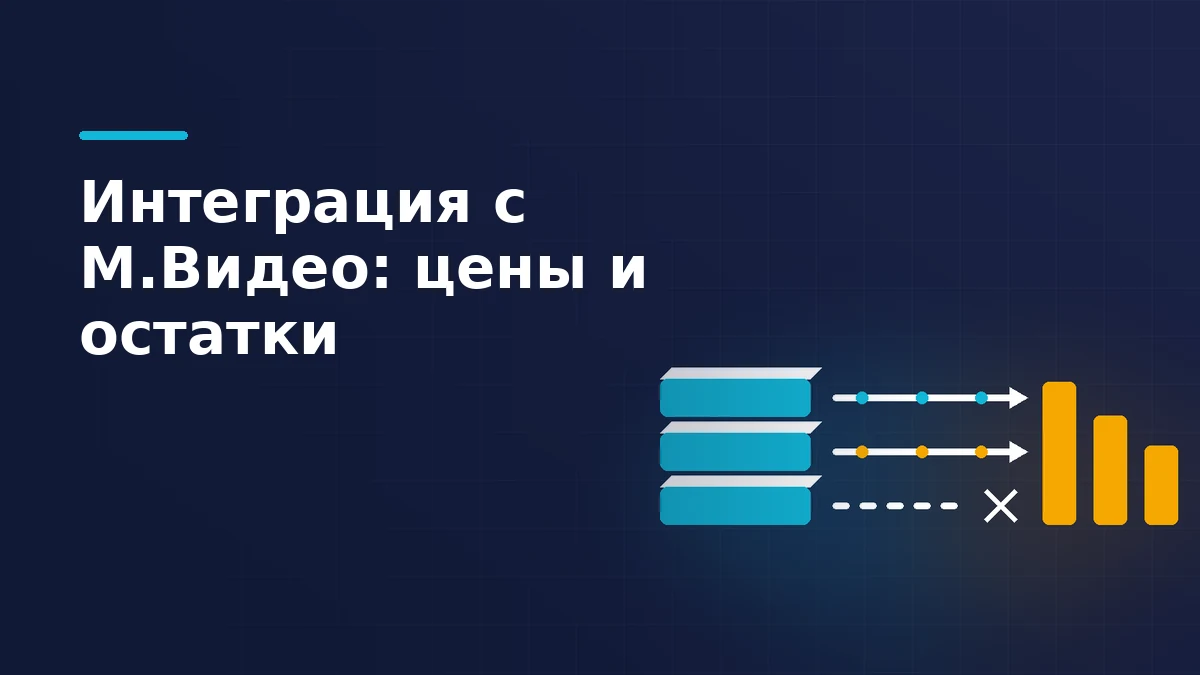 Учётная система селлера соединена с витриной маркетплейса двумя потоками данных: цены и остатки; третий поток перечёркнут