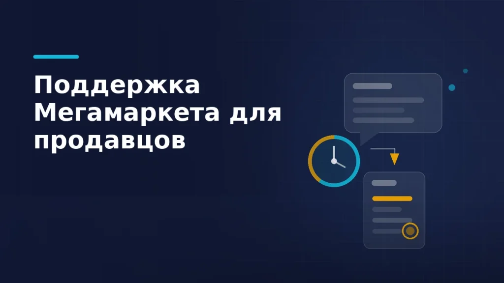 Тёмно-синяя обложка: чат-облако обращения продавца, круг срока ответа с бирюзовой и янтарной дугой и лист претензии с печатью