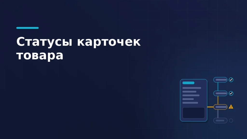 Карточка товара и лестница статусов: два шага пройдены, на третьем предупреждение, публикация не достигнута