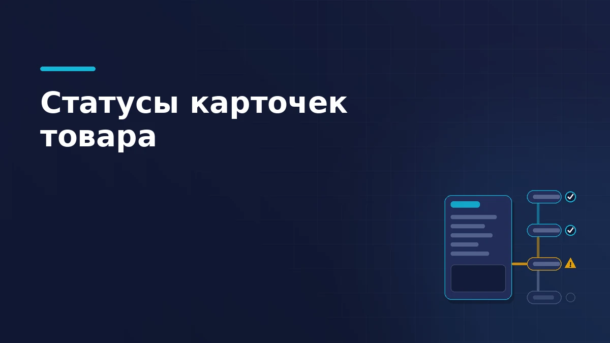 Карточка товара и лестница статусов: два шага пройдены, на третьем предупреждение, публикация не достигнута