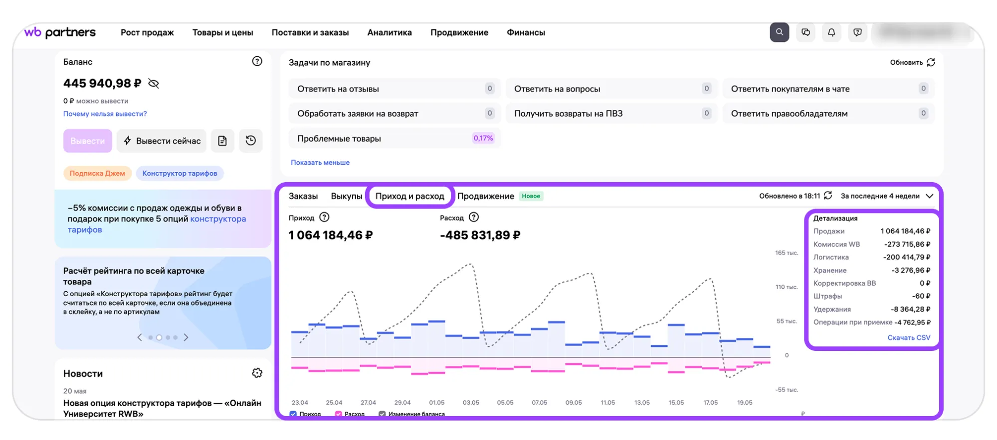 Как рассчитывается хранение товара на складе: экран шага 3 в кабинете Wildberries