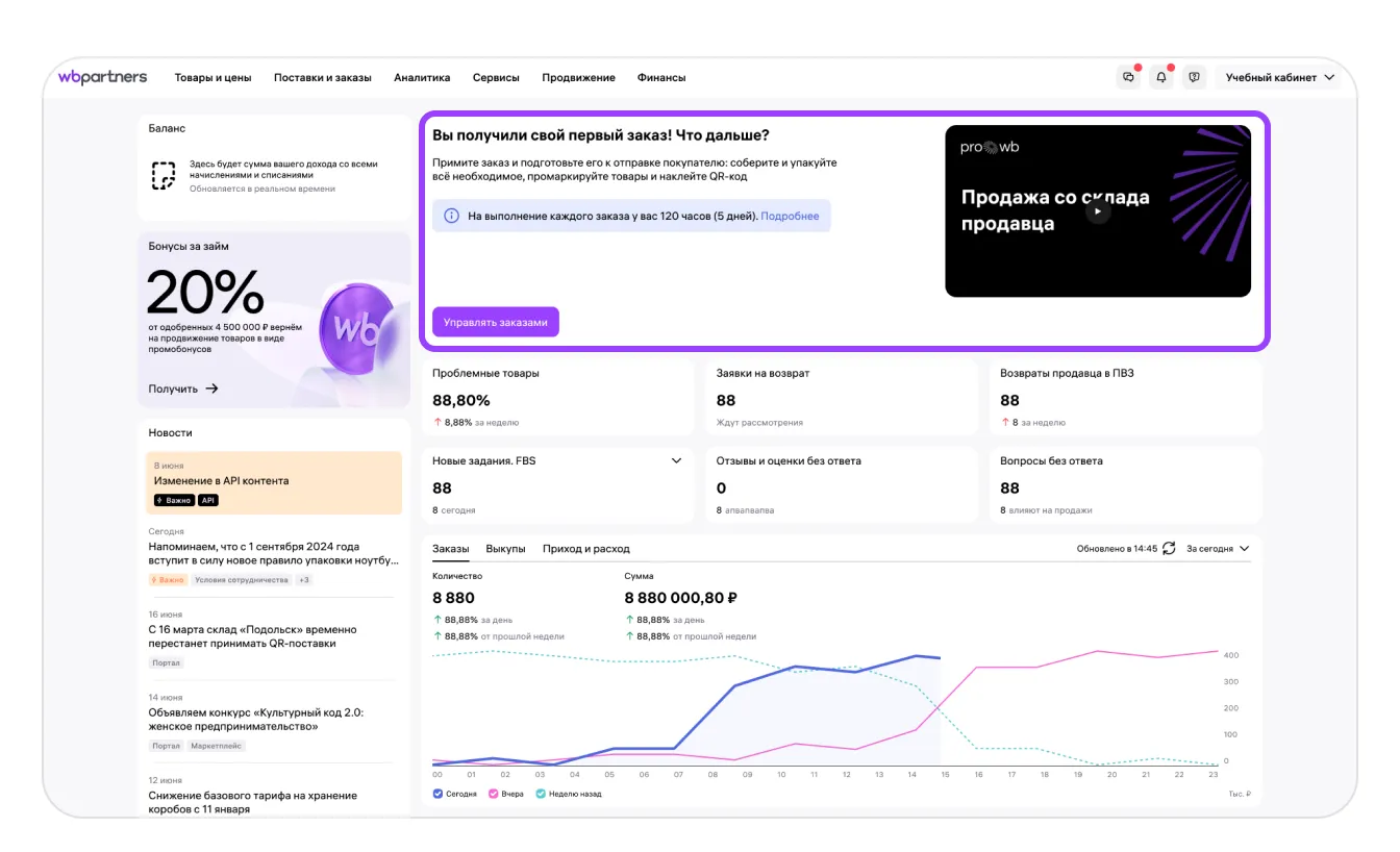Главная страница портала продавца: экран шага 2 в кабинете Wildberries