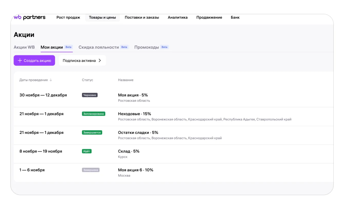 Собственные акции продавца: экран шага 11 в кабинете Wildberries