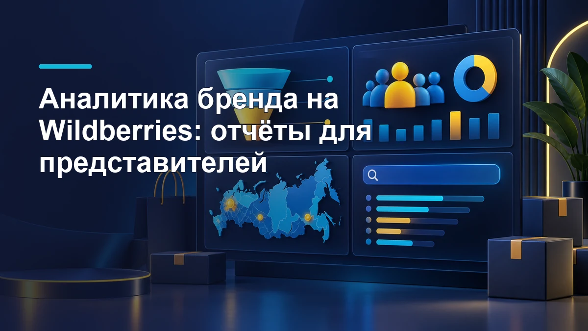 Панель аналитики бренда с воронкой, аудиторией, картой регионов и поисковыми запросами