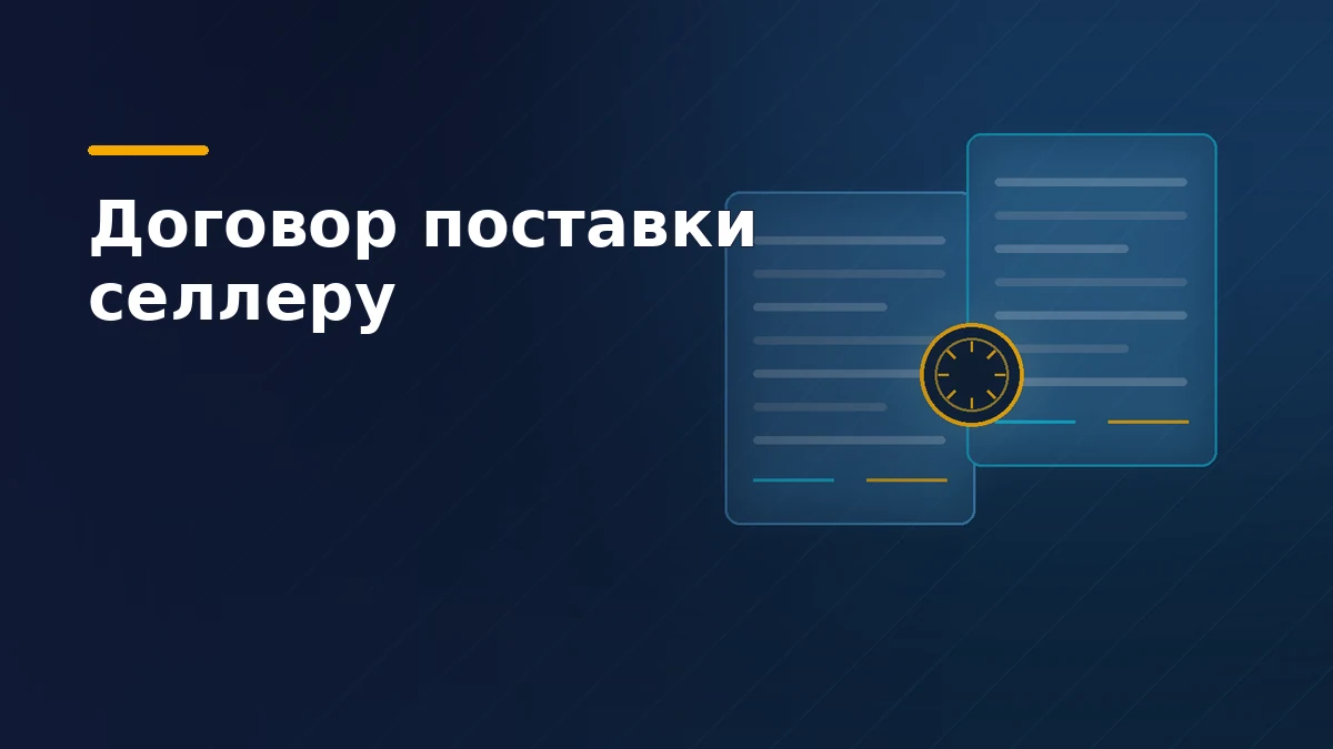 Тёмно-синяя обложка: два документа договора поставки с подписями и круглая печать между ними