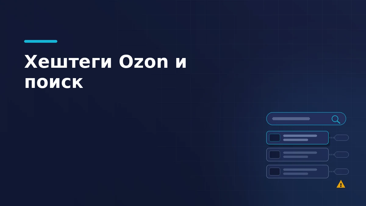 Поисковая строка и выдача маркетплейса, справа отцепленные бледные теги и знак предупреждения