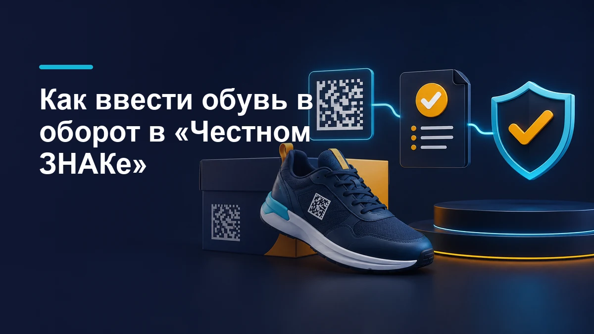 Кроссовок, обувная коробка, Data Matrix и подтверждённый документ ввода обуви в оборот