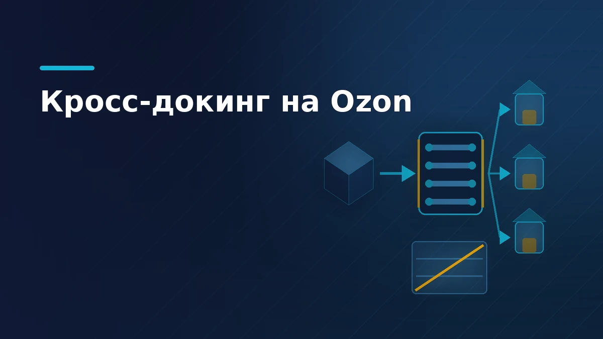 Тёмная обложка статьи о кросс-докинге: партия проходит сортировочный узел и расходится по трём складам без хранения