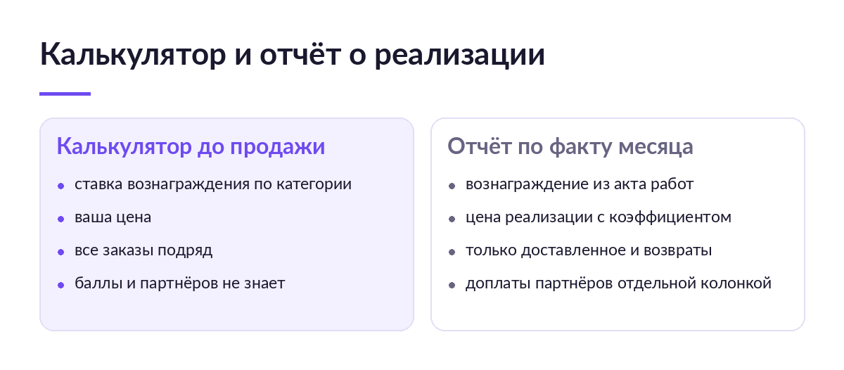 Сравнение двух колонок: что берёт в расчёт калькулятор Ozon и что показывает месячный отчёт по факту продаж