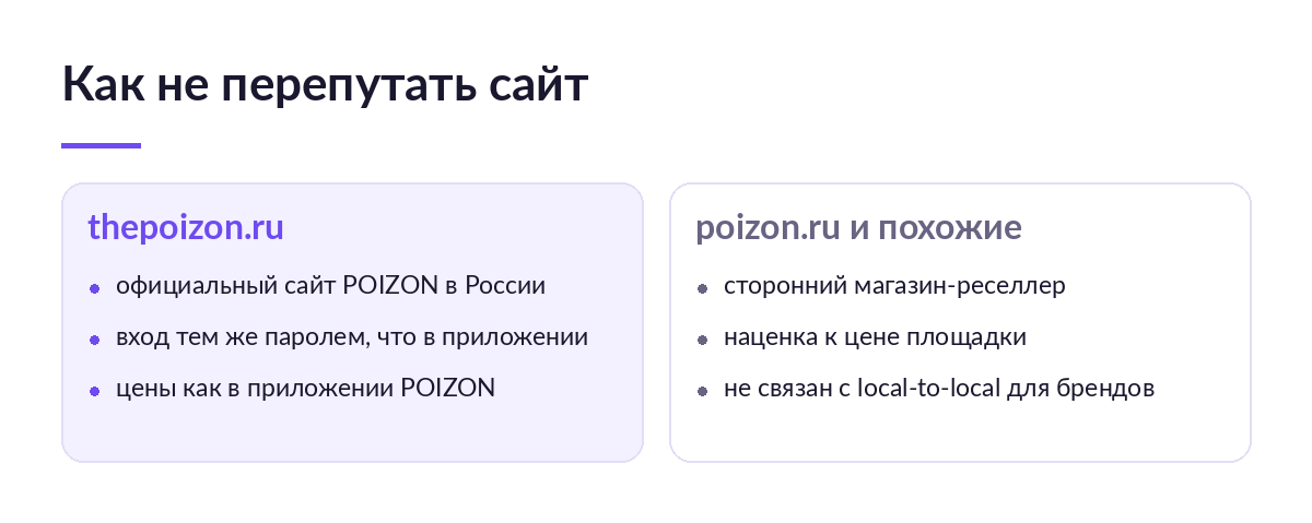 Сравнение официального сайта thepoizon.ru и стороннего реселлера poizon.ru