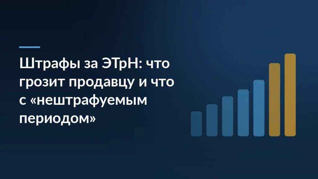 Тёмно-синяя обложка с заголовком про штрафы за ЭТрН и нештрафуемый период, справа растущие столбцы