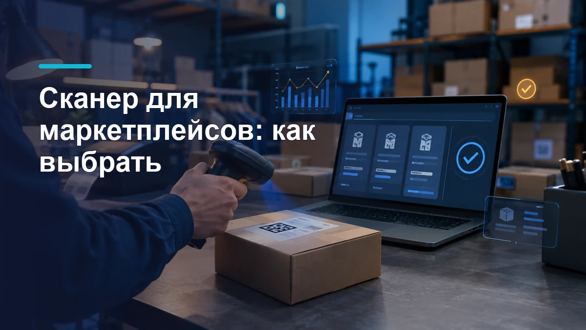 Сотрудник склада сканирует этикетку FBS-заказа и проверяет товар в системе SelSup