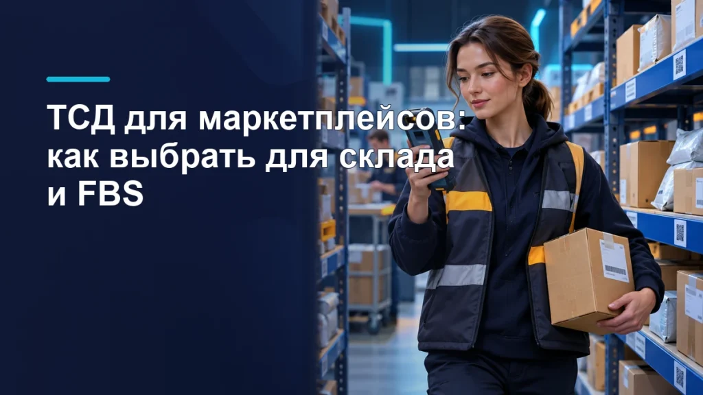 Сотрудник адресного FBS-склада проверяет товар с помощью терминала сбора данных