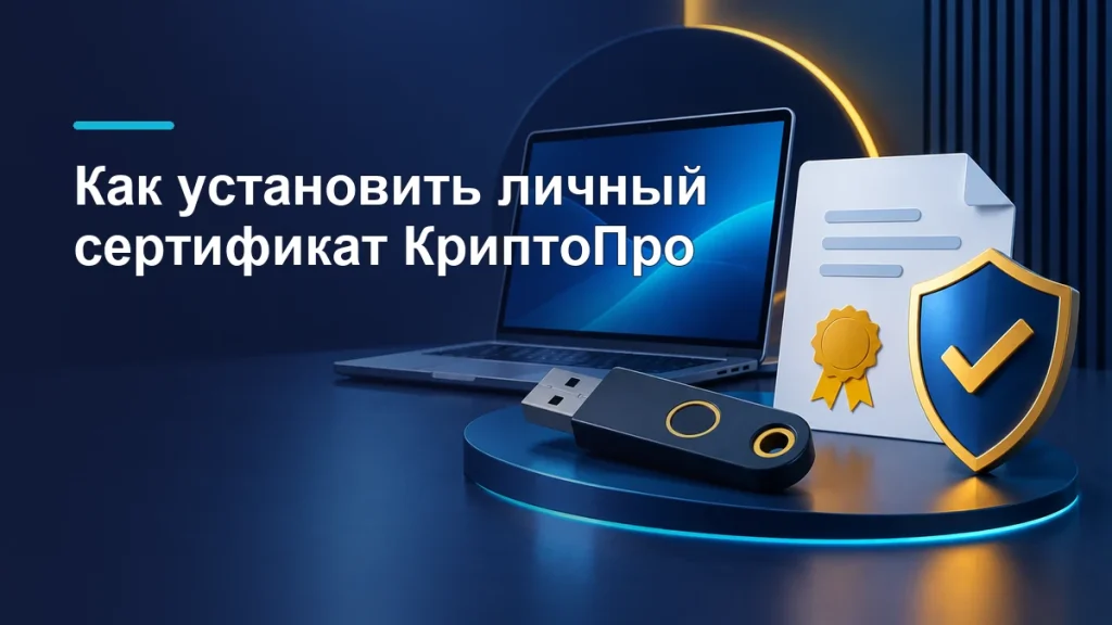 Ноутбук, USB-носитель электронной подписи и документ рядом с защитным щитом