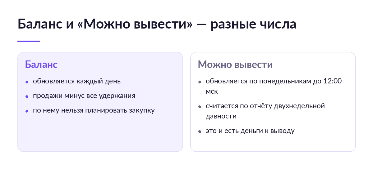 Сравнение баланса и суммы «Можно вывести» в кабинете Wildberries: как часто обновляются и по какому отчёту считаются