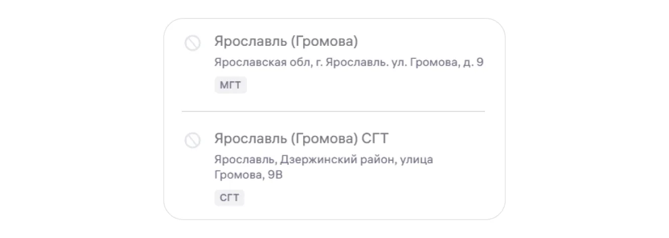 Один адрес может содержать объекты разных типов.