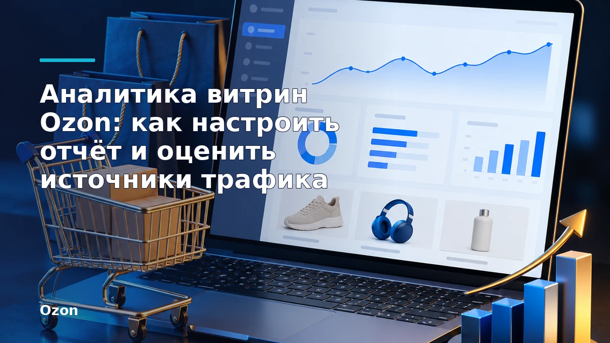 Обложка инструкции Ozon: Аналитика витрин Ozon: как настроить отчёт и оценить источники трафика