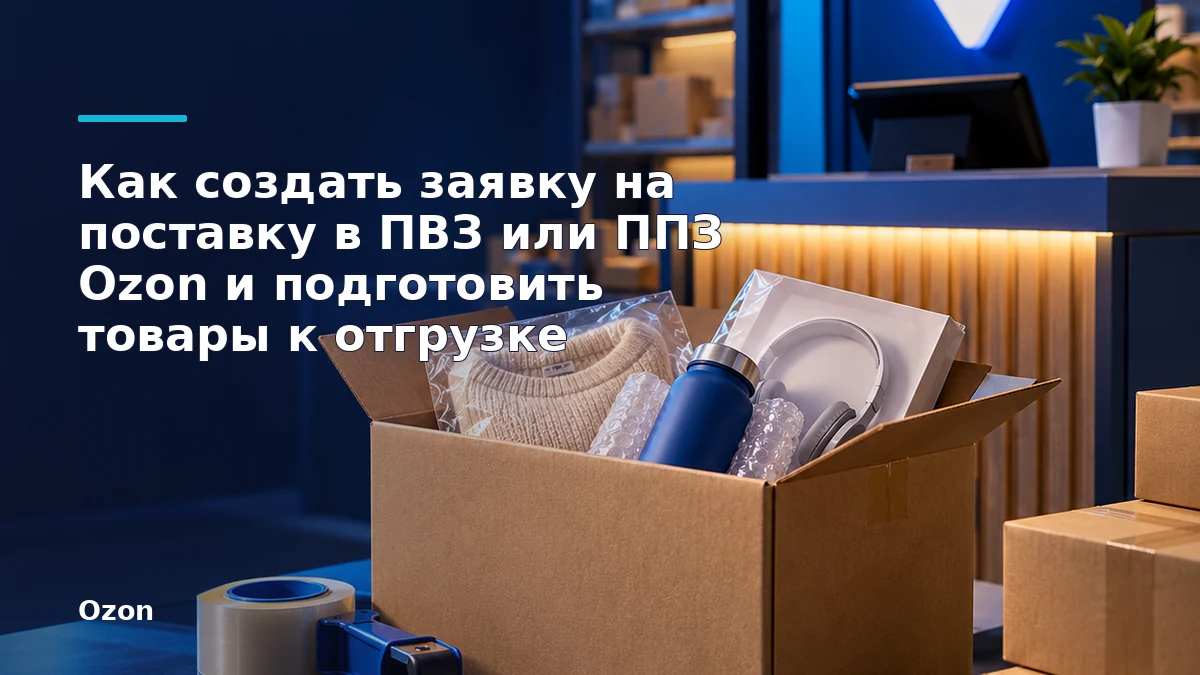 Обложка инструкции Ozon: Как создать заявку на поставку в ПВЗ или ППЗ Ozon и подготовить товары к отгрузке