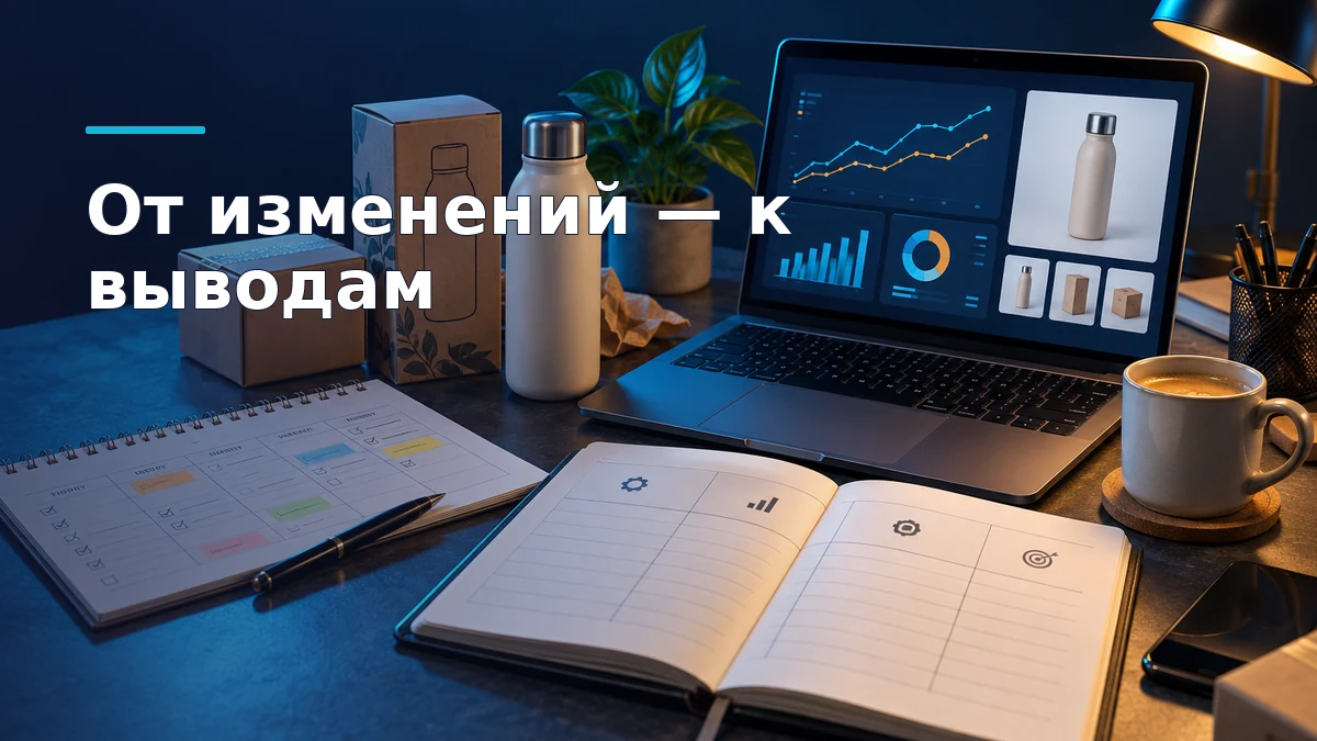 Товар, недельный план и журнал изменений на столе продавца маркетплейса рядом с ноутбуком