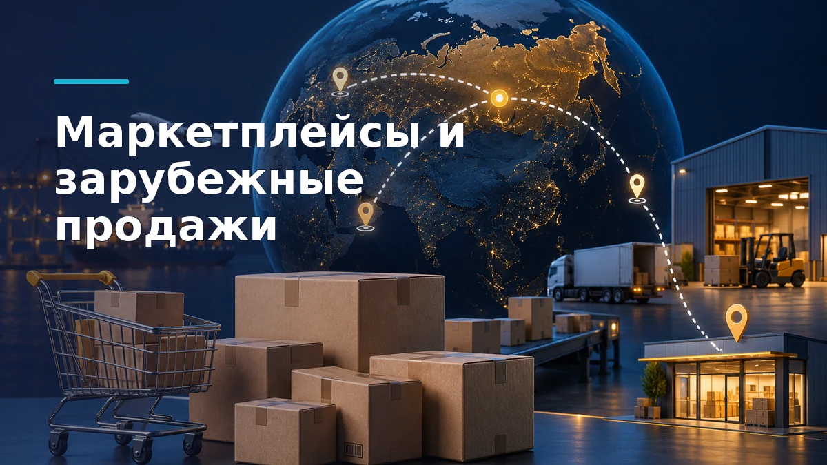 Посылки интернет-магазина на фоне карты: пунктирные маршруты соединяют Россию с зарубежным складом и пунктом выдачи заказов