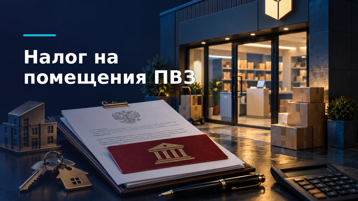 Помещение пункта выдачи заказов с вывеской ПВЗ и документом о кадастровой стоимости недвижимости