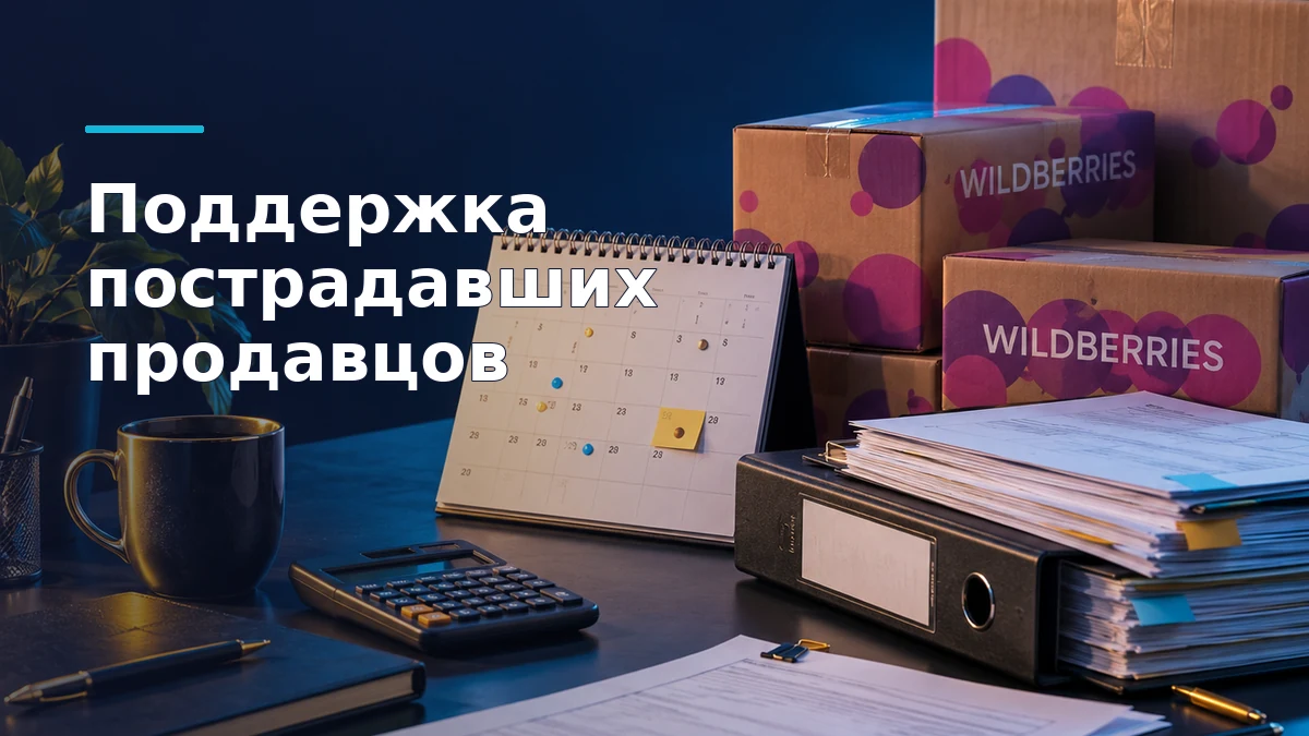 Продавец сверяет налоговый календарь и документы о поддержке рядом с коробками товаров для Wildberries