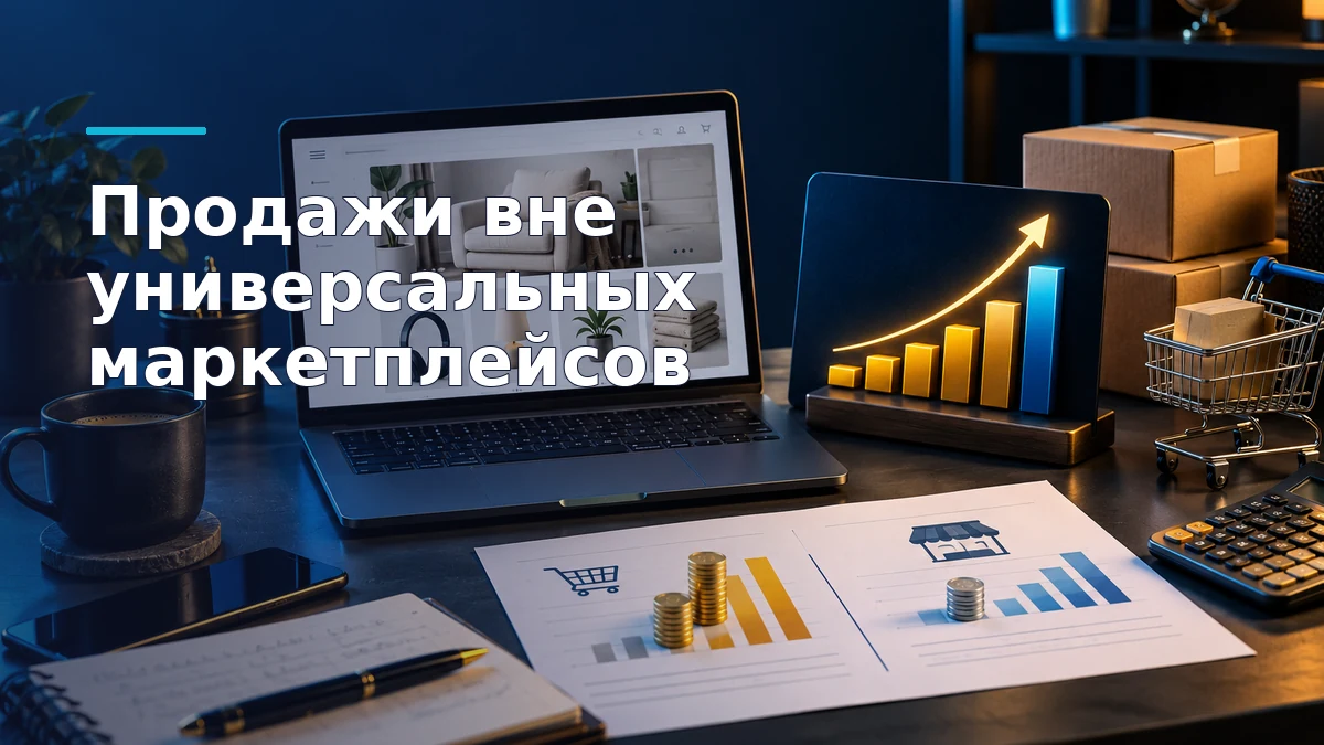 Продавец сравнивает расходы на продажи через маркетплейс и собственный интернет-магазин; рядом показан прогноз роста независимого e-commerce на 25,8% в 2026 году.