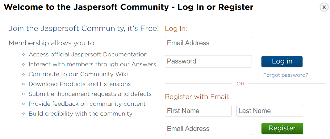 forma registracii jaspersoft