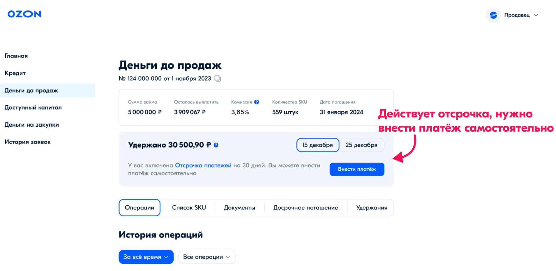 3 — Как погасить выплату «Деньги до продаж»
