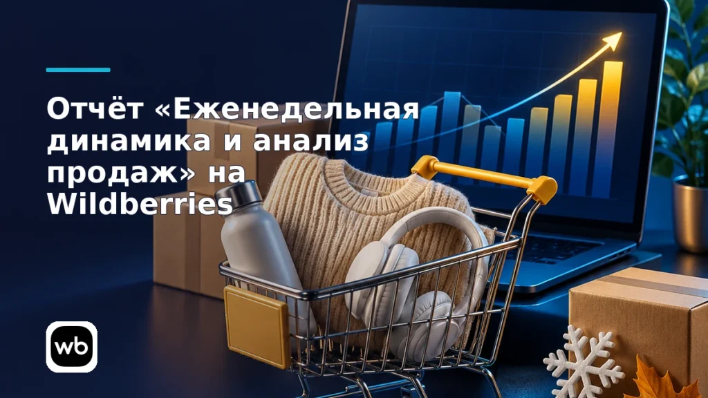 Обложка к инструкции «Отчёт «Еженедельная динамика и анализ продаж» на Wildberries»: официальный логотип Wildberries и предметная сцена по теме.