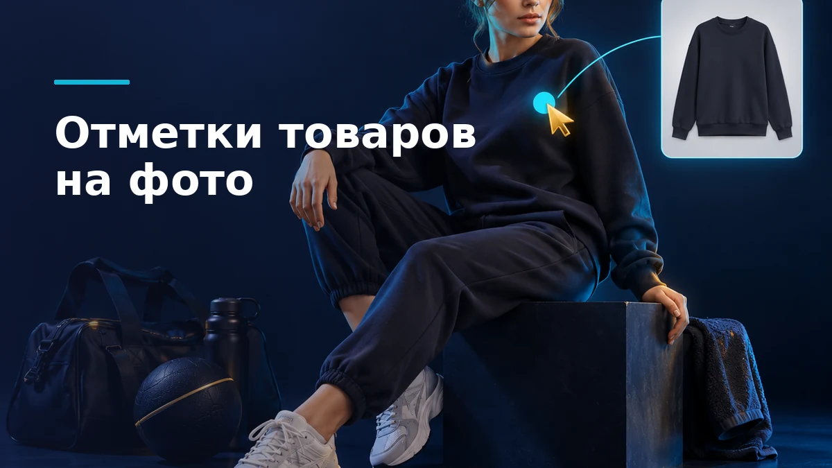 Отметка на свитшоте в фотографии спортивных штанов связана с отдельной карточкой свитшота