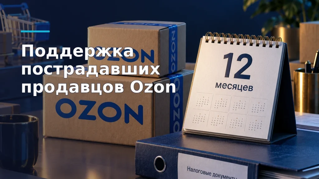 Коробки с товарами Ozon рядом с календарём переноса налоговых платежей на 12 месяцев