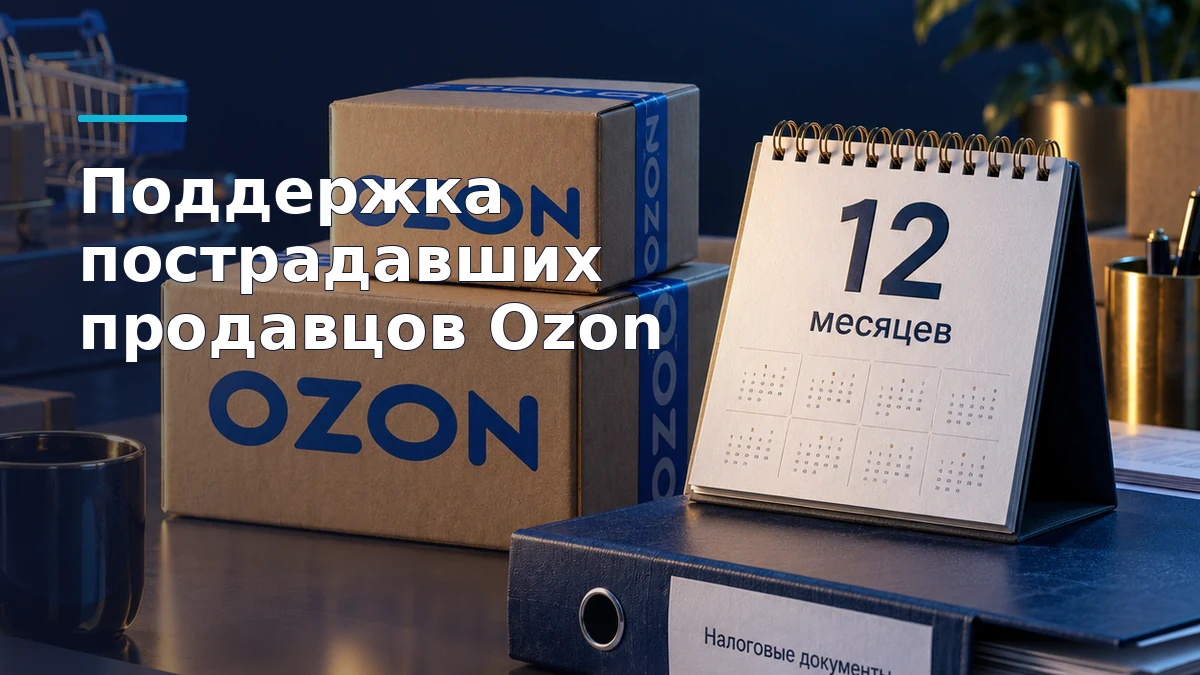 Коробки с товарами Ozon рядом с календарём переноса налоговых платежей на 12 месяцев