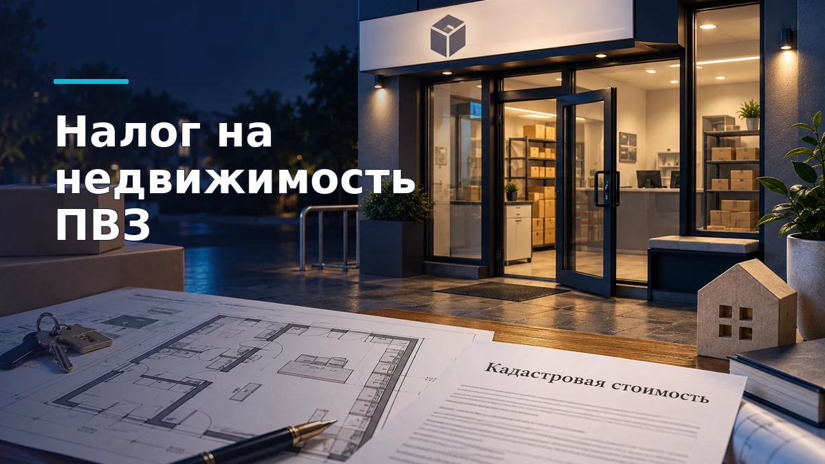 Пункт выдачи заказов в коммерческом помещении, рядом — план недвижимости и документ о кадастровой стоимости