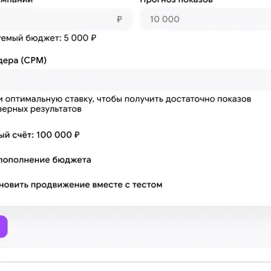 Увеличенный фрагмент экрана 7: настройка продвижения во время теста