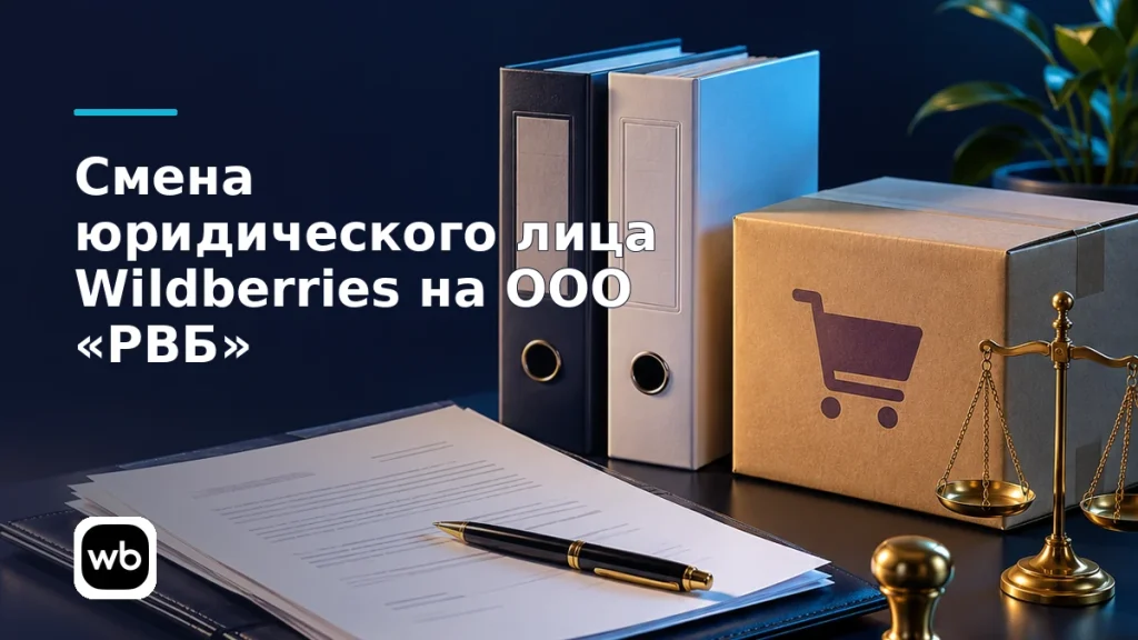 Обложка к инструкции «Смена юридического лица Wildberries на ООО «РВБ»»: официальный логотип Wildberries и предметная сцена по теме.