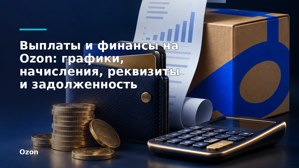 Обложка инструкции Ozon: Выплаты и финансы на Ozon: графики, начисления, реквизиты и задолженность